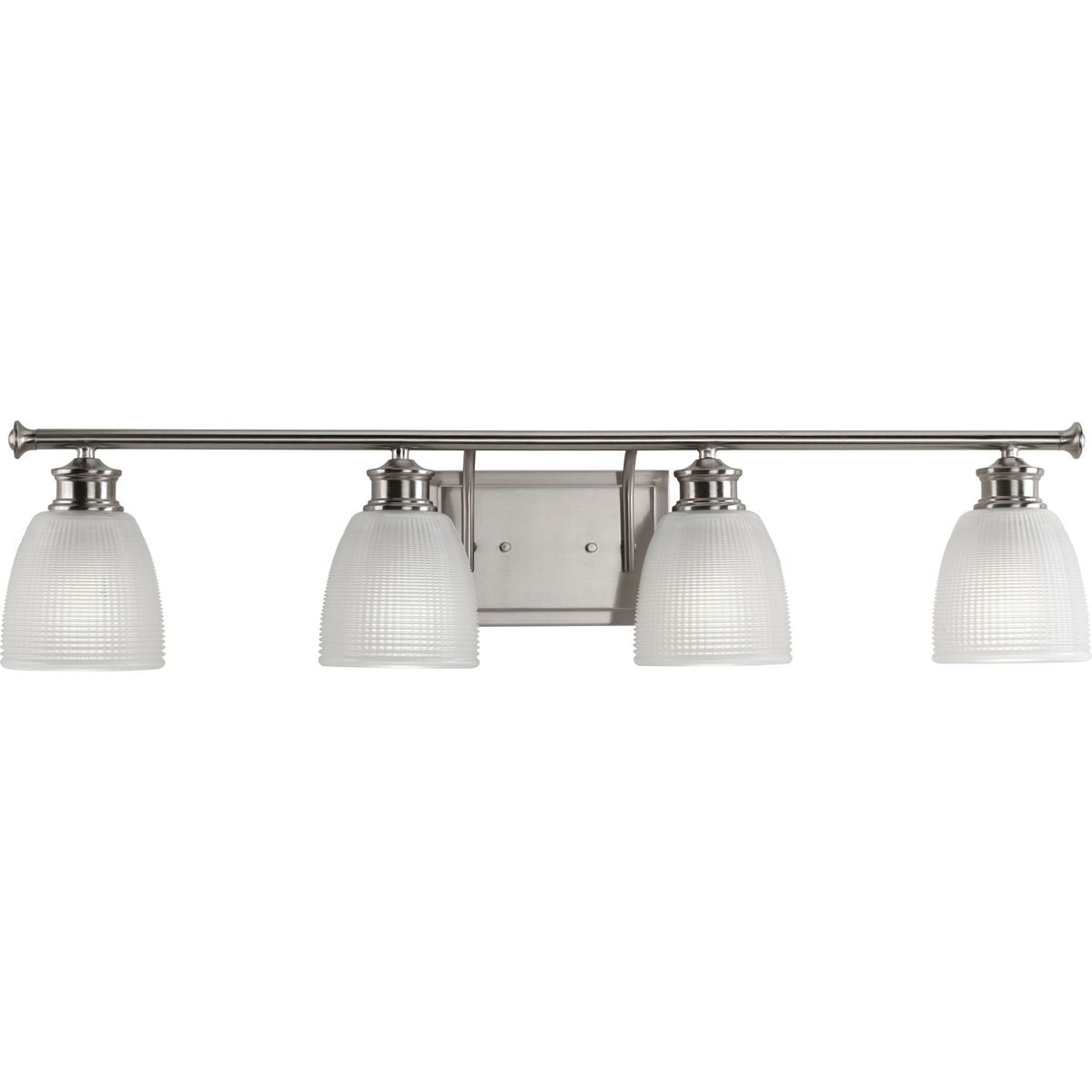 PROGRESS LIGHTING P2118-09 Brushed Nickel Lucky Collection Four-Light Brushed Nickel White Prismatic Glass Coastal Bath Vanity Light