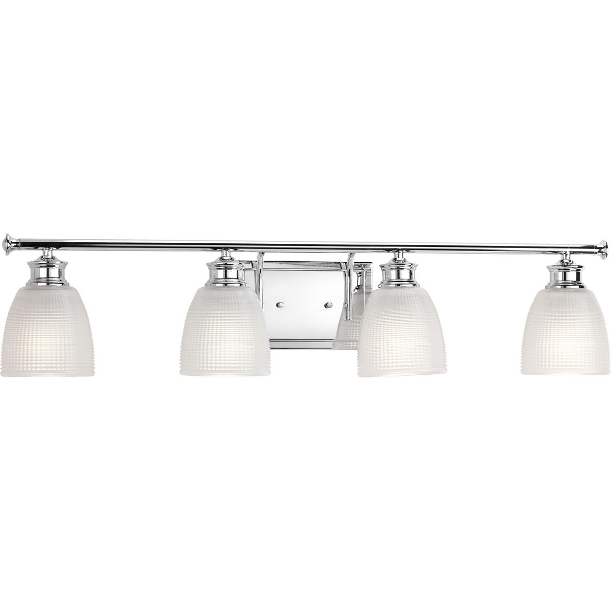 PROGRESS LIGHTING P2118-15 Polished Chrome Lucky Collection Four-Light Polished Chrome White Prismatic Glass Coastal Bath Vanity Light