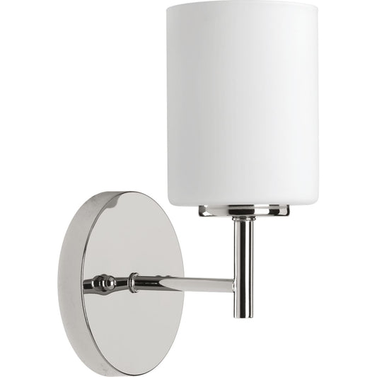 PROGRESS LIGHTING P2131-104 Polished Nickel Replay Collection One-Light Polished Nickel Etched White Glass Glass Modern Bath Vanity Light