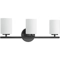 PROGRESS LIGHTING P2159-31 Textured Black Replay Collection Three-Light Textured Black Etched Glass Modern Bath Vanity Light