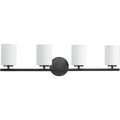 PROGRESS LIGHTING P2160-31 Textured Black Replay Collection Four-Light Textured Black Etched Glass Modern Bath Vanity Light