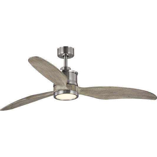 PROGRESS LIGHTING P250002-009-30 Brushed Nickel Farris Collection Three-Blade Carved Wood 60" Ceiling Fan