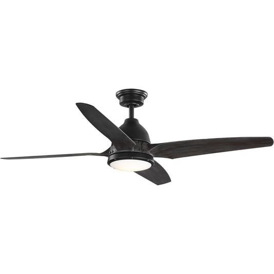 PROGRESS LIGHTING P250009-182-30 Flat Black Alleron Collection 4-Blade Antique Black 56-Inch DC Motor LED Urban Industrial Ceiling Fan