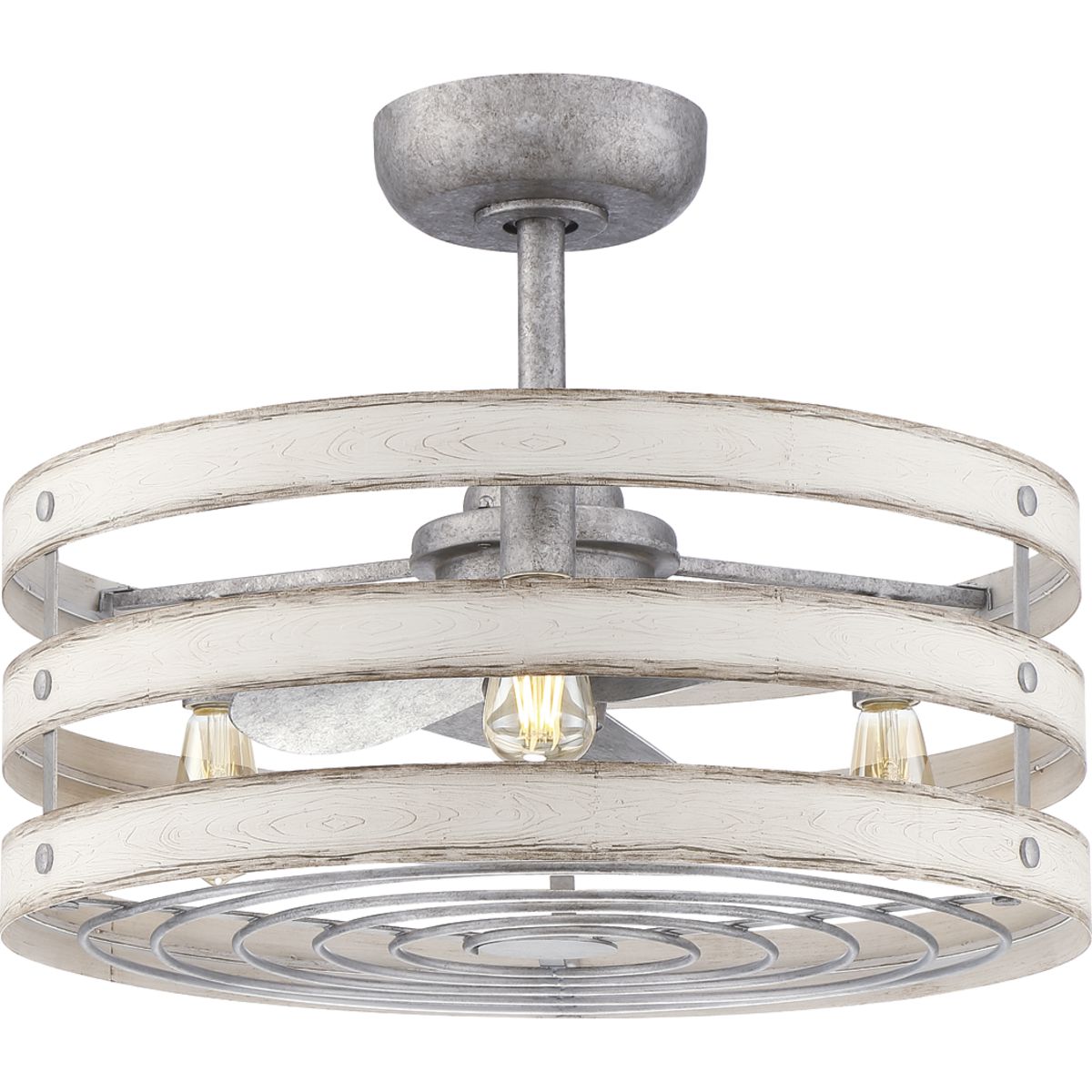 PROGRESS LIGHTING P250012-141-22 Galvanized Finish Gulliver 23" 3-Blade Whitewashed Faux Wood Finish Ceiling Fan with LED Bulbs