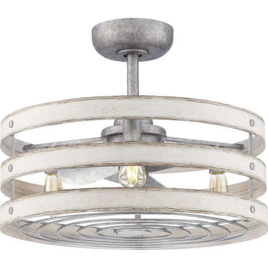 PROGRESS LIGHTING P250012-141-22 Galvanized Finish Gulliver 23" 3-Blade Whitewashed Faux Wood Finish Ceiling Fan with LED Bulbs