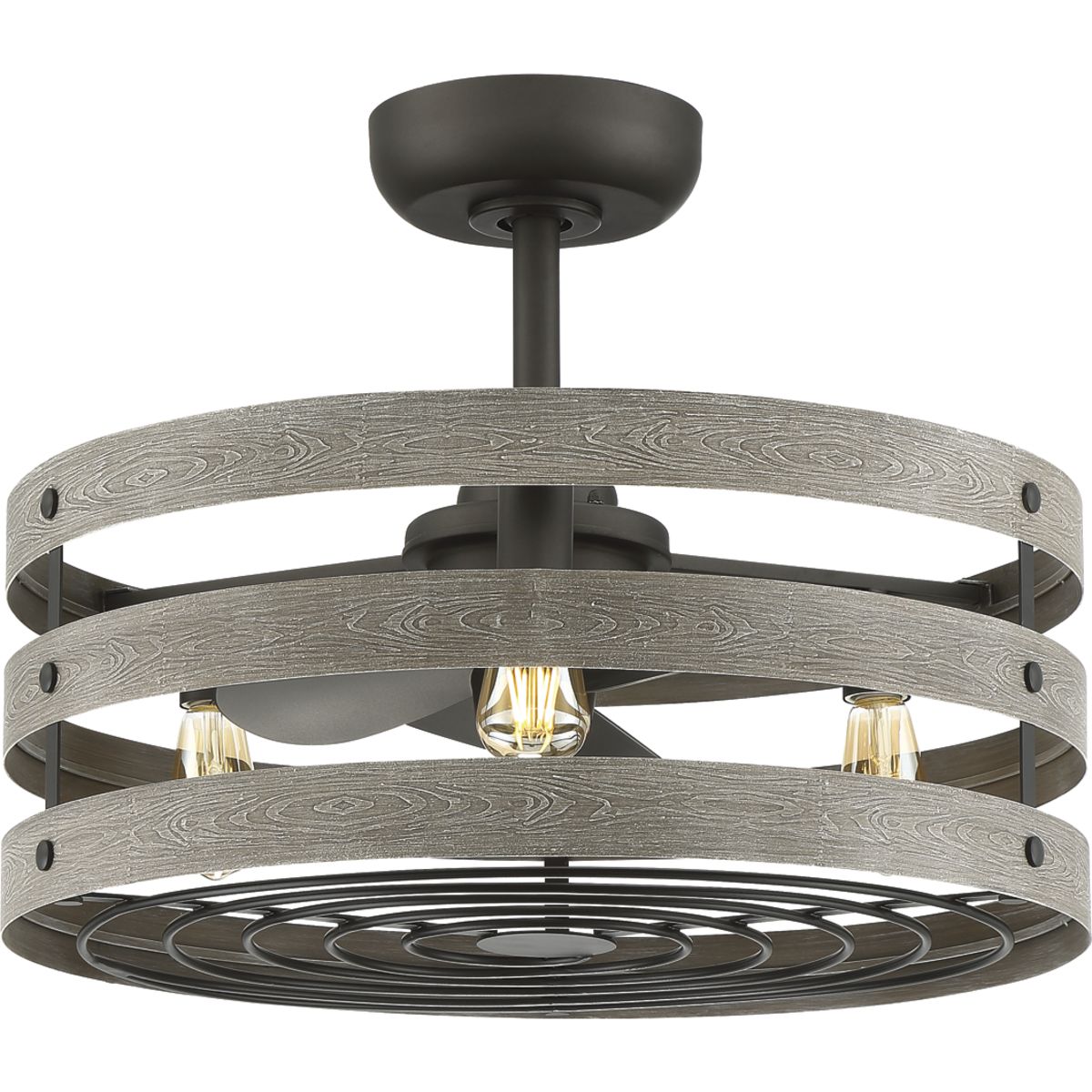 PROGRESS LIGHTING P250012-143-22 Graphite Gulliver 23" 3-Blade Gray Weathered Faux Wood Finish Ceiling Fan with LED Bulbs