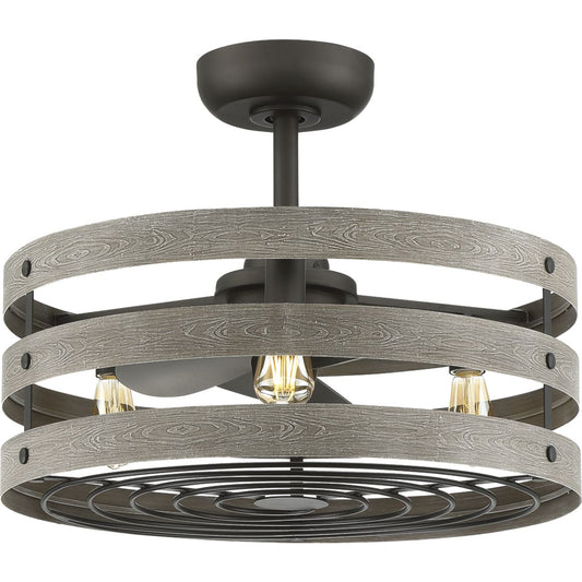 PROGRESS LIGHTING P250012-143-22 Graphite Gulliver 23" 3-Blade Gray Weathered Faux Wood Finish Ceiling Fan with LED Bulbs
