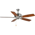 PROGRESS LIGHTING P250016-009 Brushed Nickel Edgefield Collection 52" Five-Blade Ceiling Fan