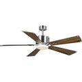 PROGRESS LIGHTING P250021-009-30 Brushed Nickel Glenfalls Collection 5-Blade Reversible Chestnut 56-Inch AC Motor LED Transitional Ceiling Fan