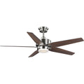 PROGRESS LIGHTING P250061-009-30 Brushed Nickel Byars 54" 5-Blade Integrated LED Indoor Brushed Nickel Transitional Ceiling Fan with Light Kit and White Opal Shade and Remote Control