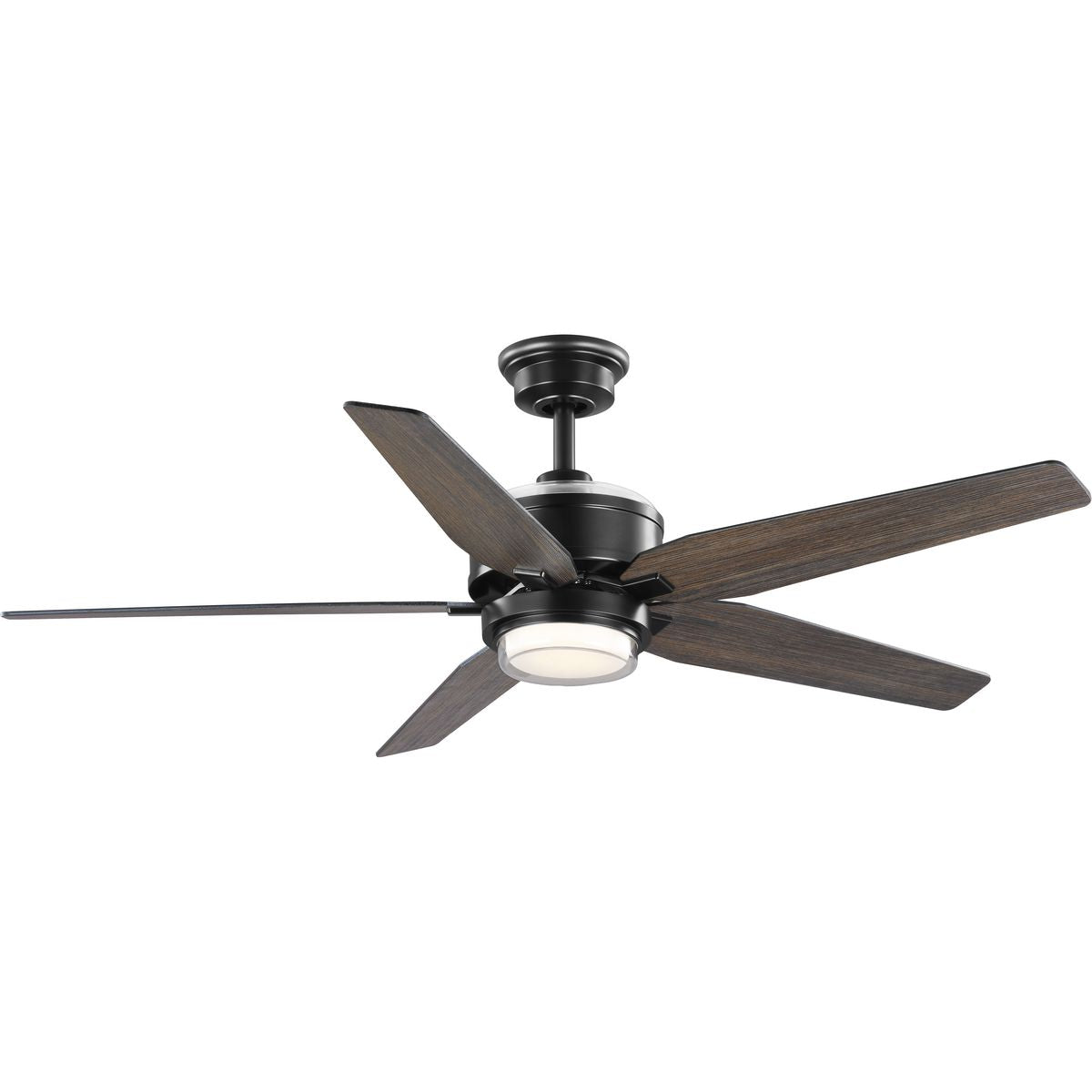 PROGRESS LIGHTING P250061-31M-30 Matte Black Byars 54" 5-Blade Integrated LED Indoor Matte Black Mid-Century Modern Ceiling Fan with Light Kit and White Opal Shade and Remote Control