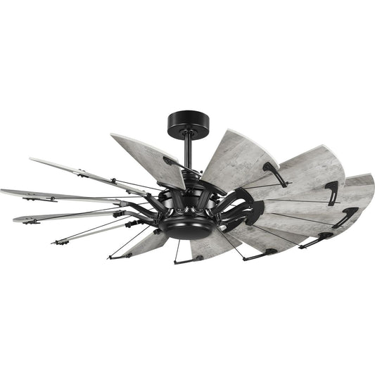 PROGRESS LIGHTING P250065-31M Matte Black Springer Collection 52-Inch Matte Black 12-Blade DC Motor Windmill Ceiling Fan