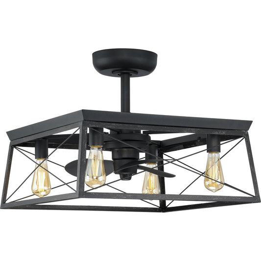 PROGRESS LIGHTING P250067-31M-WB Matte Black Briarwood Collection 22-Inch 3-Blade Matte Black AC Motor Farmhouse Ceiling Fan