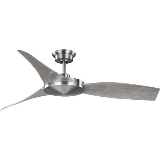 PROGRESS LIGHTING P250071-009 Brushed Nickel Spicer Collection 54" Three-Blade Grey Weathered Wood/Brushed Nickel Indoor/Outdoor DC Motor Contemporary Ceiling Fan