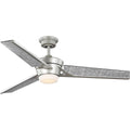 PROGRESS LIGHTING P250072-152-30 Painted Nickel Kasota Collection 56" Three-Blade Charcoal Linen/Painted Nickel Indoor/Outdoor LED DC Motor Modern Ceiling Fan