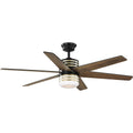 PROGRESS LIGHTING P250074-31M-30 Matte Black Carrollwood Collection 56-Inch Six-Blade Matte Black/Chestnut LED DC Motor Contemporary Ceiling Fan