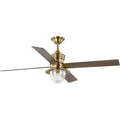 PROGRESS LIGHTING P250075-163-WB Vintage Brass Gillen 56" 4-Blade LED Indoor/Outdoor Vintage Brass Vintage Electric Ceiling Fan with Light Kit and Clear Glass Shade