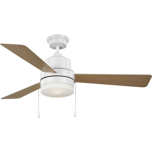PROGRESS LIGHTING P250076-028-WB Satin White Trevina V 52" 3-Blade Indoor Satin White ENERGY STAR Modern Ceiling Fan with Light Kit and White Opal Shade