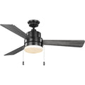 PROGRESS LIGHTING P250076-31M-WB Matte Black Trevina V 52" 3-Blade Indoor Matte Black ENERGY STAR Modern Ceiling Fan with Light Kit and White Opal Shade
