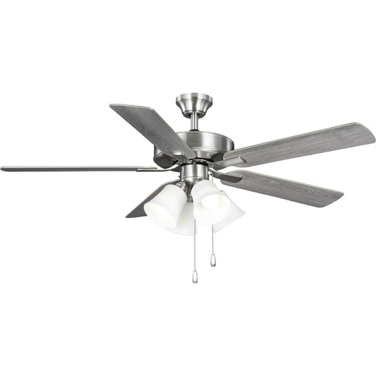 PROGRESS LIGHTING P250077-009-WB Brushed Nickel AirPro 52 in. Brushed Nickel 5-Blade ENERGY STAR Rated AC Motor Ceiling Fan with LED Light