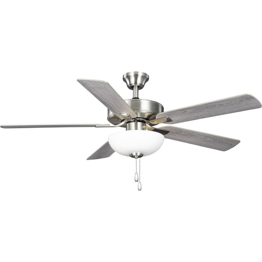 PROGRESS LIGHTING P250078-009-WB Brushed Nickel AirPro 52 in. Brushed Nickel 5-Blade ENERGY STAR Rated AC Motor Ceiling Fan with Light