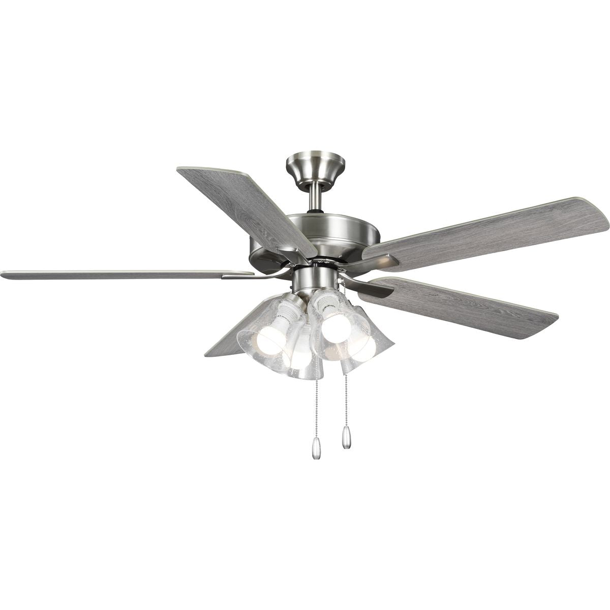 PROGRESS LIGHTING P250085-009-WB Brushed Nickel AirPro 52 in. Brushed Nickel 5-Blade AC Motor Transitional Ceiling Fan with Light