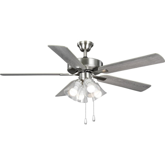 PROGRESS LIGHTING P250085-009-WB Brushed Nickel AirPro 52 in. Brushed Nickel 5-Blade AC Motor Transitional Ceiling Fan with Light