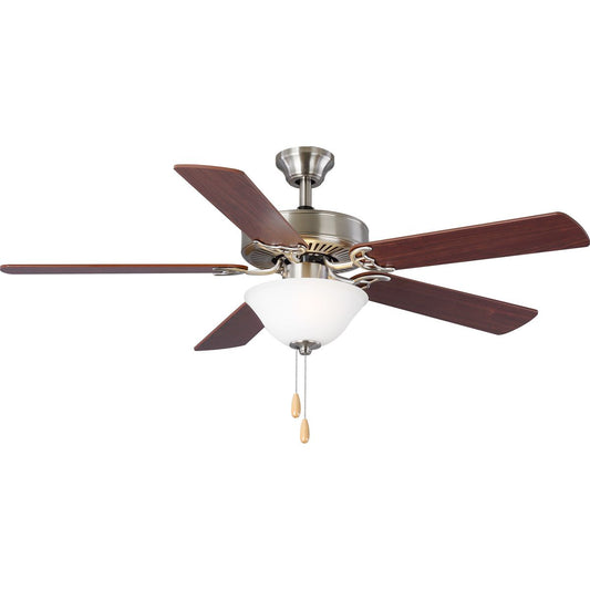 PROGRESS LIGHTING P2599-09 Brushed Nickel AirPro Collection 52" Five-Blade Ceiling fan with White Etched Light Kit