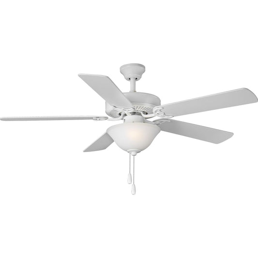 PROGRESS LIGHTING P2599-30 White AirPro Collection 52" Five-Blade Ceiling fan with White Etched Light Kit