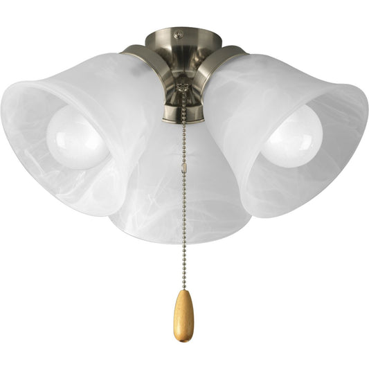 PROGRESS LIGHTING P2642-09WB Brushed Nickel AirPro Collection Three-Light Ceiling Fan Light