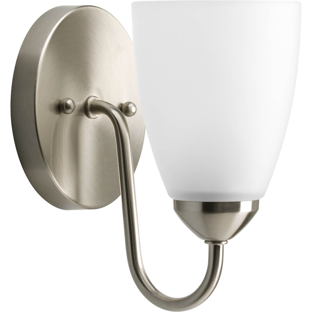 PROGRESS LIGHTING P2706-09 Brushed Nickel Gather Collection One-Light Brushed Nickel Etched Glass Traditional Bath Vanity Light