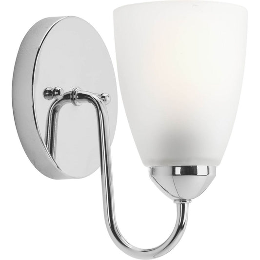 PROGRESS LIGHTING P2706-15 Polished Chrome Gather Collection One-Light Polished Chrome Etched Glass Traditional Bath Vanity Light
