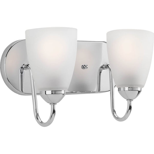 PROGRESS LIGHTING P2707-15 Polished Chrome Gather Collection Two-Light Polished Chrome Etched Glass Traditional Bath Vanity Light