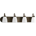 PROGRESS LIGHTING P2709-20 Antique Bronze Gather Collection Four-Light Antique Bronze Etched Glass Traditional Bath Vanity Light