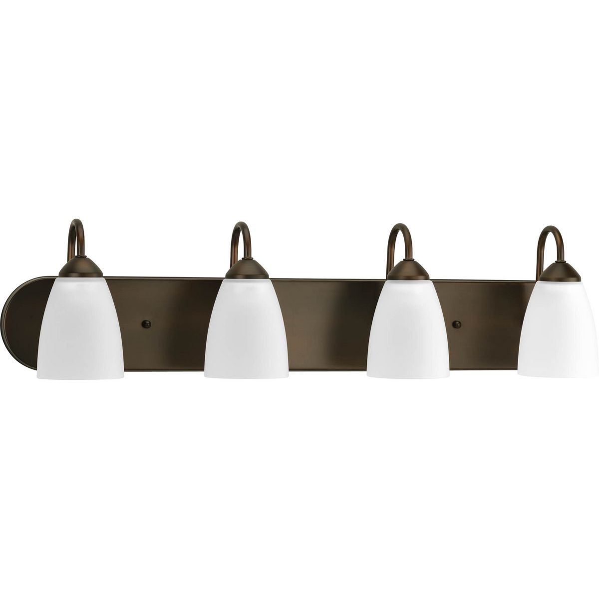 PROGRESS LIGHTING P2709-20 Antique Bronze Gather Collection Four-Light Antique Bronze Etched Glass Traditional Bath Vanity Light