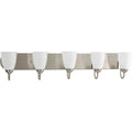 PROGRESS LIGHTING P2713-09 Brushed Nickel Gather Collection Five-Light Brushed Nickel Etched Glass Traditional Bath Vanity Light