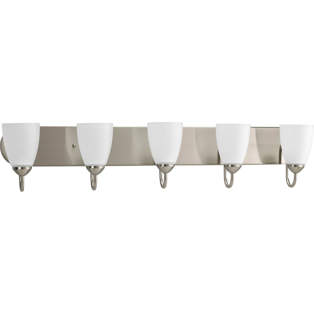PROGRESS LIGHTING P2713-09 Brushed Nickel Gather Collection Five-Light Brushed Nickel Etched Glass Traditional Bath Vanity Light