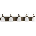 PROGRESS LIGHTING P2713-20 Antique Bronze Gather Collection Five-Light Antique Bronze Etched Glass Traditional Bath Vanity Light
