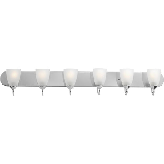 PROGRESS LIGHTING P2714-15 Polished Chrome Gather Collection Six-Light Polished Chrome Etched Glass Traditional Bath Vanity Light