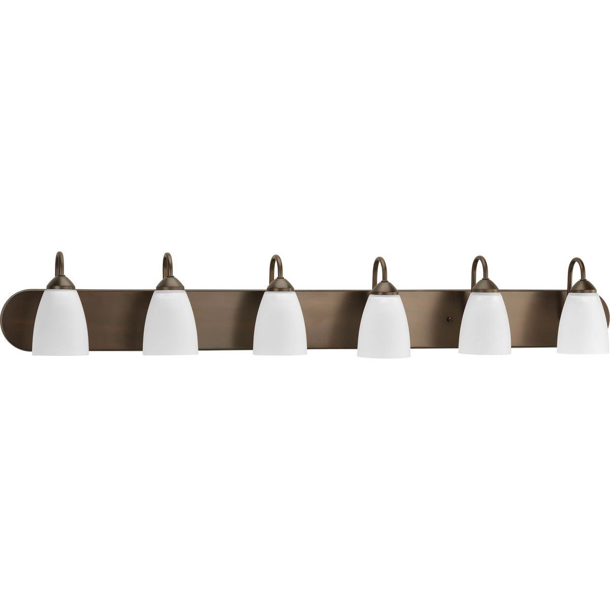 PROGRESS LIGHTING P2714-20 Antique Bronze Gather Collection Six-Light Antique Bronze Etched Glass Traditional Bath Vanity Light