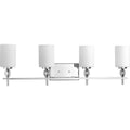 PROGRESS LIGHTING P2777-15 Polished Chrome Status Collection Four-Light Polished Chrome Etched Linen Glass Coastal Bath Vanity Light