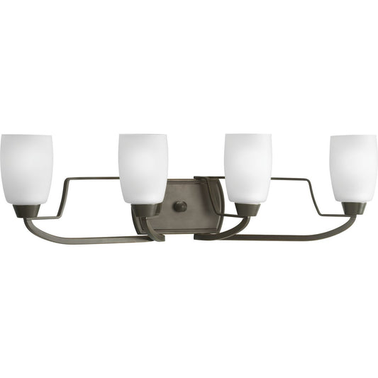 PROGRESS LIGHTING P2797-20 Antique Bronze Wisten Collection Four-Light Antique Bronze Etched Glass Modern Bath Vanity Light