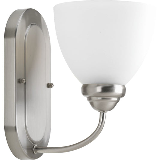 PROGRESS LIGHTING P2913-09 Brushed Nickel Heart Collection One-Light Brushed Nickel Etched Glass Farmhouse Bath Vanity Light