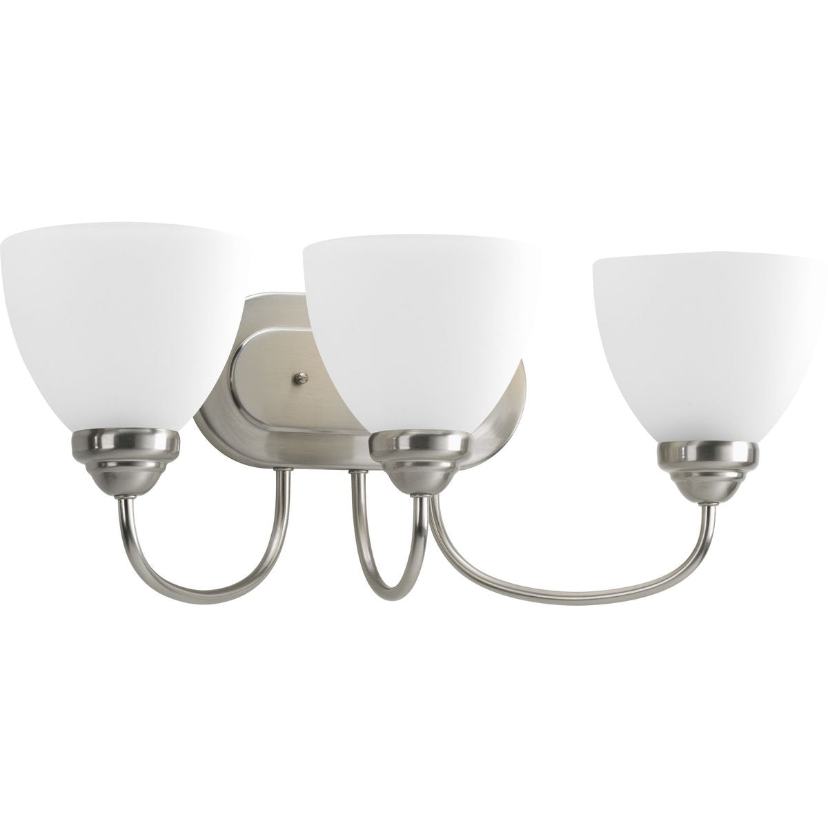 PROGRESS LIGHTING P2919-09 Brushed Nickel Heart Collection Three-Light Brushed Nickel Etched Glass Farmhouse Bath Vanity Light