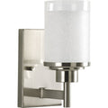 PROGRESS LIGHTING P2959-09 Brushed Nickel Alexa Collection One-Light Brushed Nickel Etched Linen With Clear Edge Glass Modern Bath Vanity Light