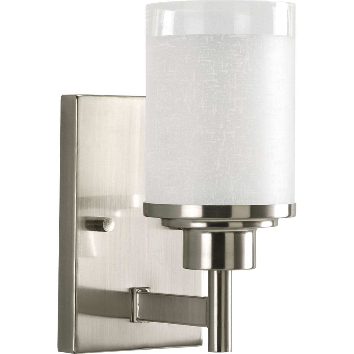 PROGRESS LIGHTING P2959-09 Brushed Nickel Alexa Collection One-Light Brushed Nickel Etched Linen With Clear Edge Glass Modern Bath Vanity Light