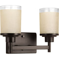 PROGRESS LIGHTING P2977-20 Antique Bronze Alexa Collection Two-Light Antique Bronze Etched Umber Linen With Clear Edge Glass Modern Bath Vanity Light