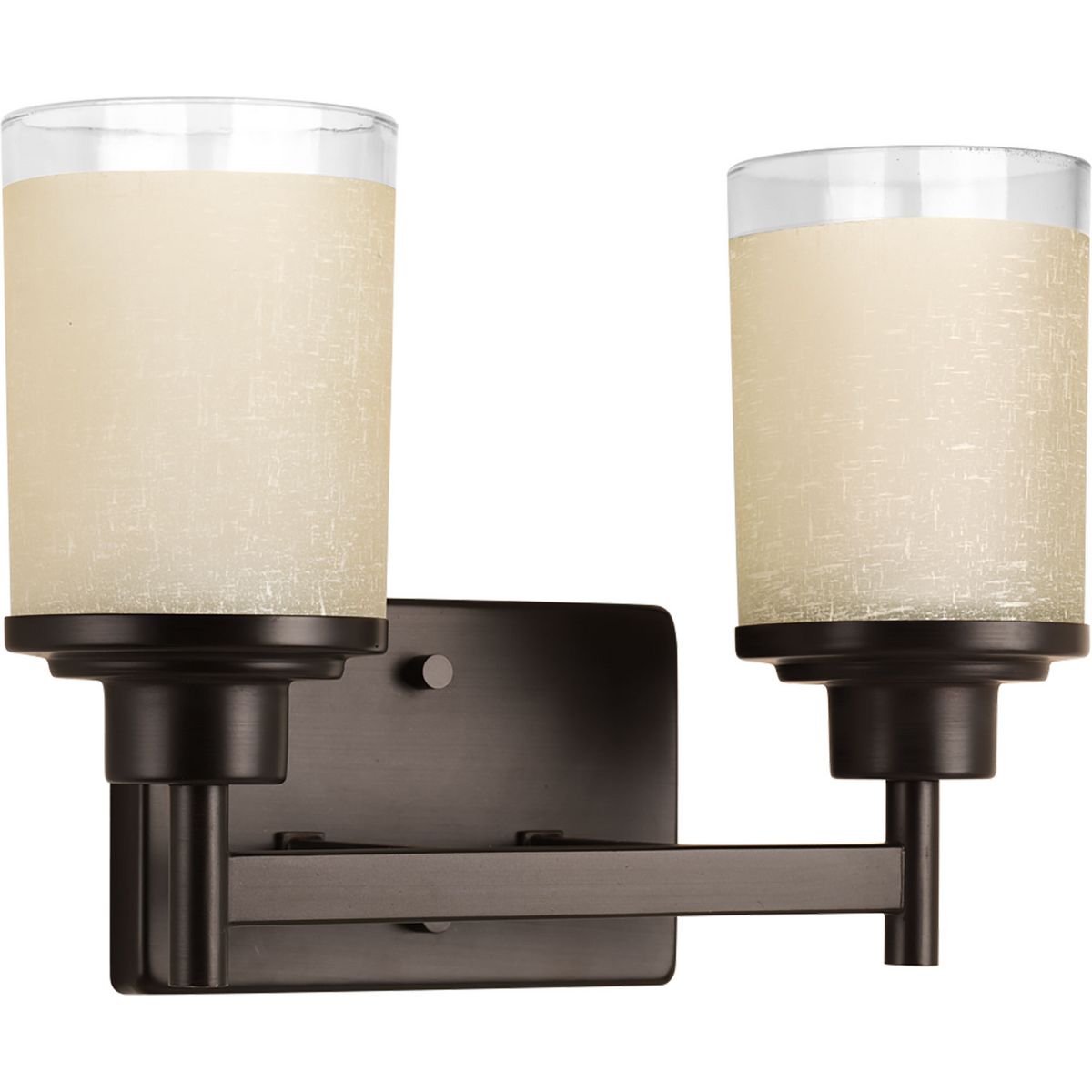 PROGRESS LIGHTING P2977-20 Antique Bronze Alexa Collection Two-Light Antique Bronze Etched Umber Linen With Clear Edge Glass Modern Bath Vanity Light