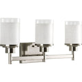 PROGRESS LIGHTING P2978-09 Brushed Nickel Alexa Collection Three-Light Brushed Nickel Etched Linen With Clear Edge Glass Modern Bath Vanity Light