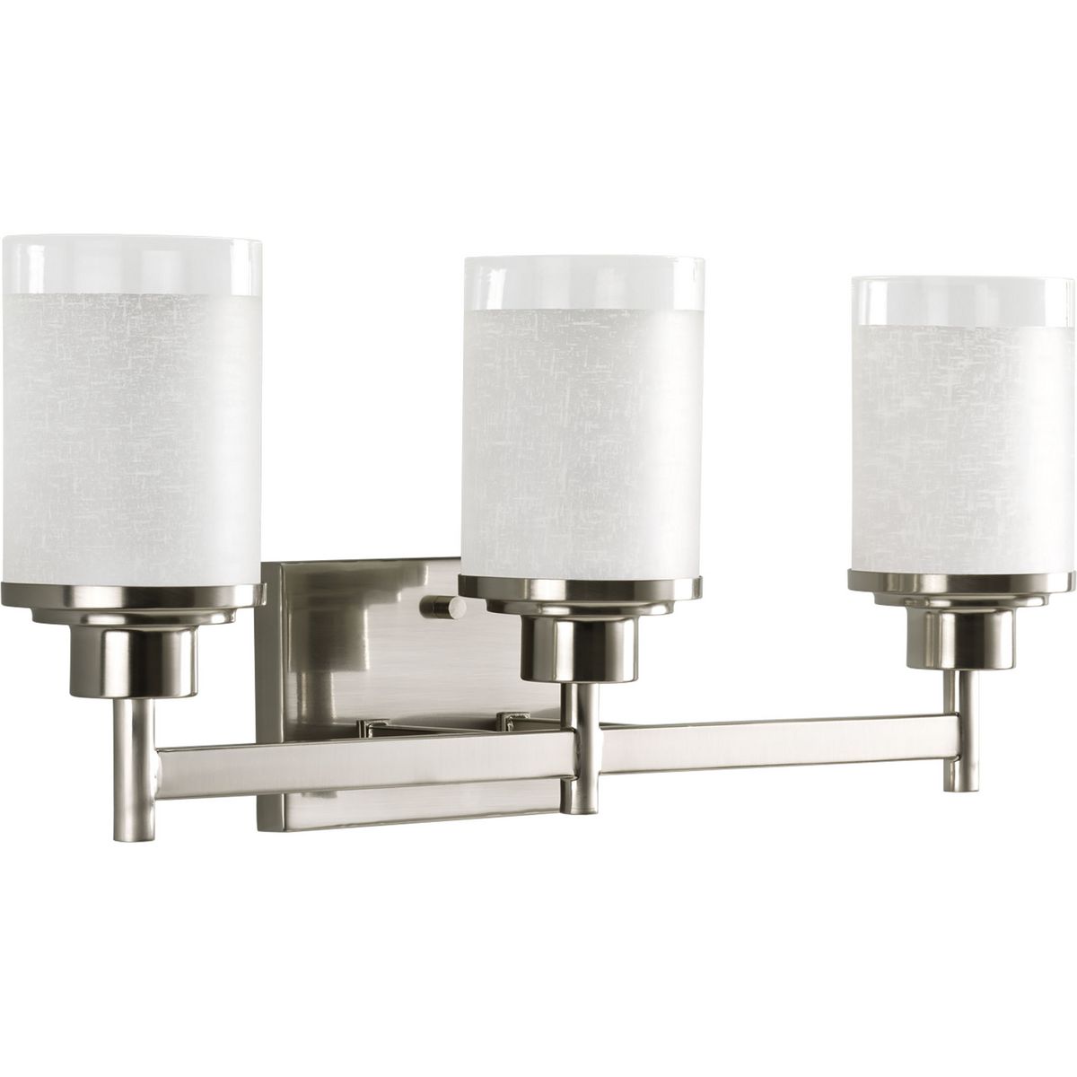 PROGRESS LIGHTING P2978-09 Brushed Nickel Alexa Collection Three-Light Brushed Nickel Etched Linen With Clear Edge Glass Modern Bath Vanity Light